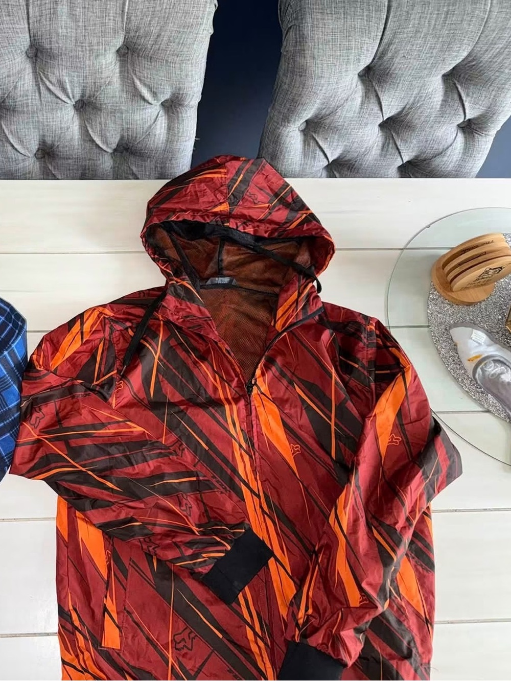 Fox Men's Red and Orange Hooded Raincoat